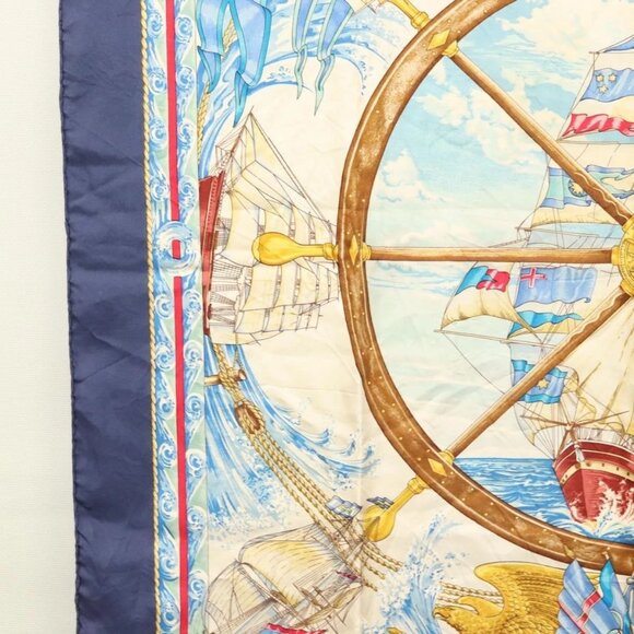 HERMES Carre 90 Scarf ""VIVE LE VENT"" Silk Beige Auth - Picture 6 of 16